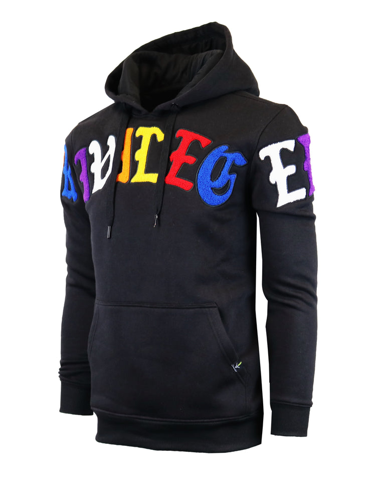 CHENILLE EMBROIDERY FLEECE HOODIE-H11055 (BLACK) – Screenshotbrand