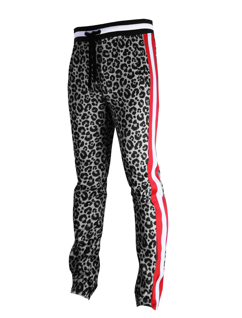 leopard-print track pants