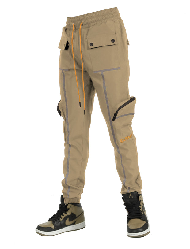 3D MULTI POCKET NYLON CARGO PANTS W. REFLECTIVE TAPE-P11205 (BLACK