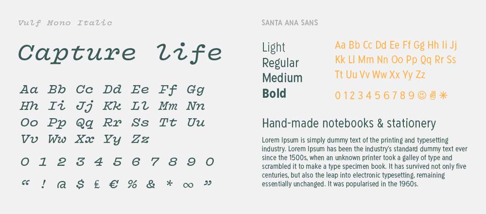 Vulf Mono and Santa Ana Sans font pairing for Dapper Notes