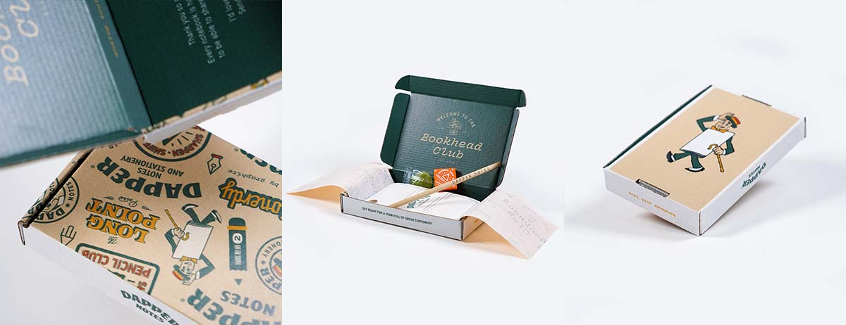 Custom printed subscription mailer box in a variety of angles