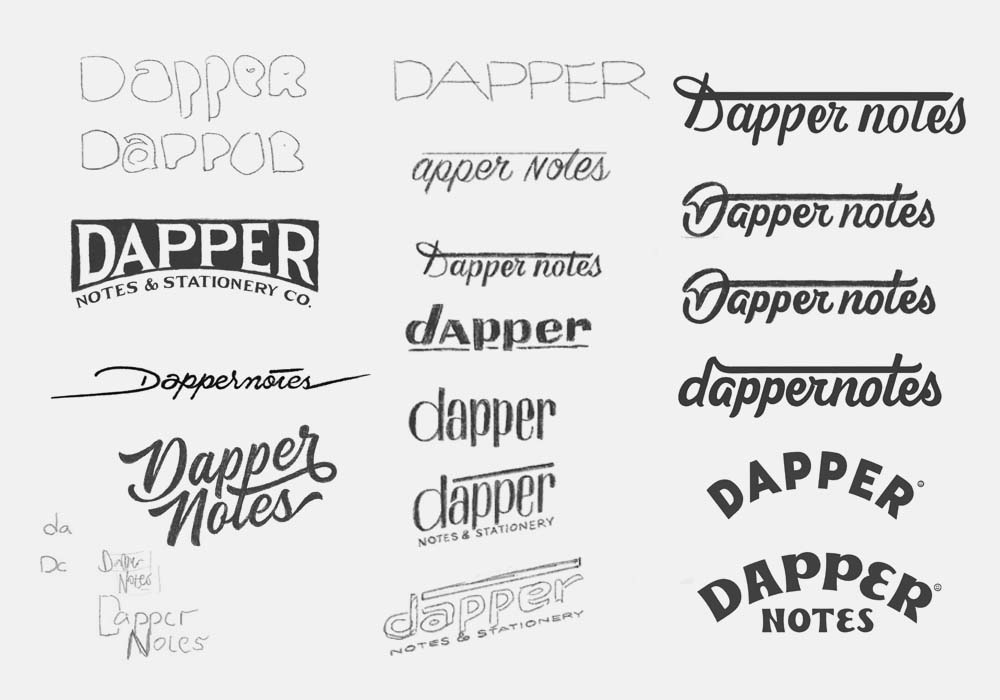 logo sketching branding process for Dapper Notes by Enon Avital