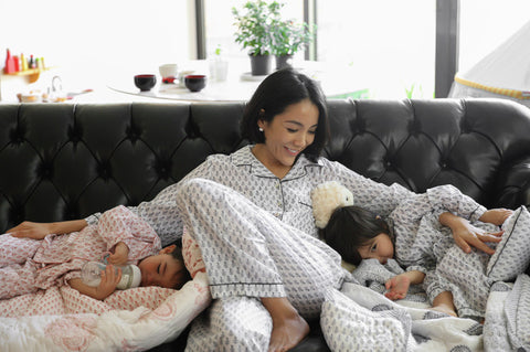 Family wearing Malabar Baby's new loungewear and pajama sets