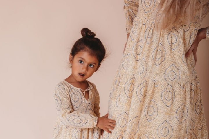 Malabar Baby: Oia Kaftan Dress, Yellow and Grey