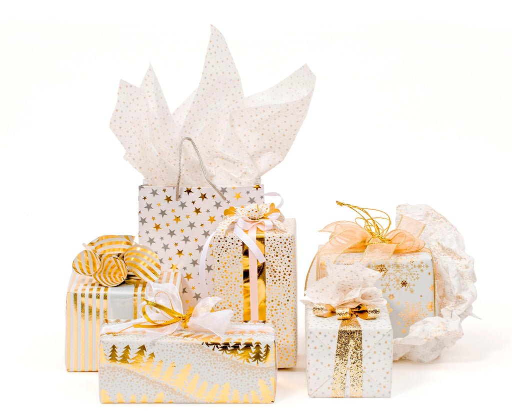 white and gold giftwrap collection