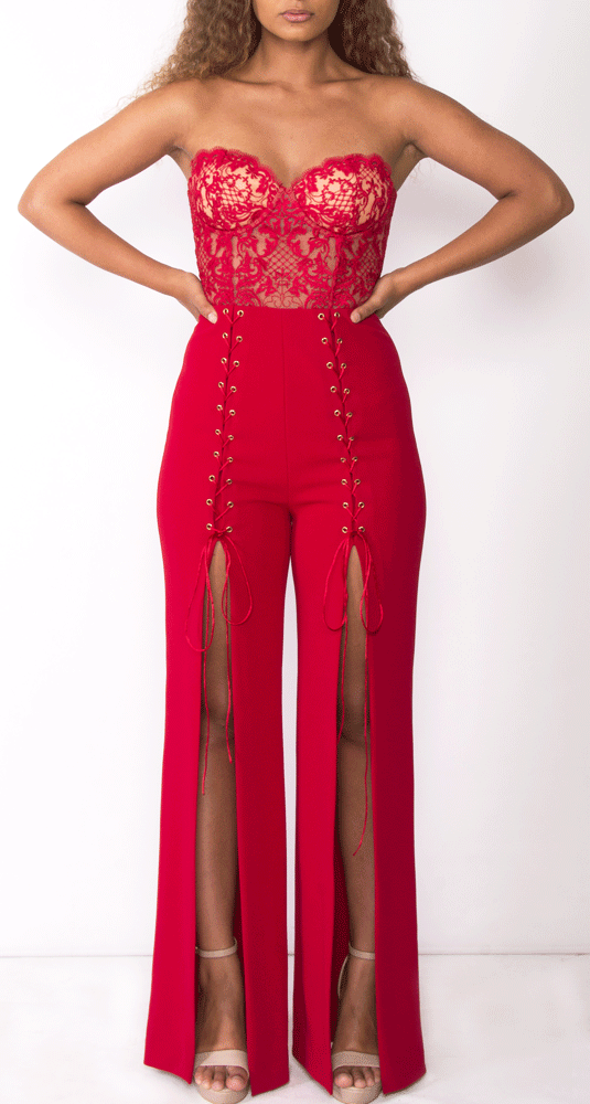 designer red jumpsuit