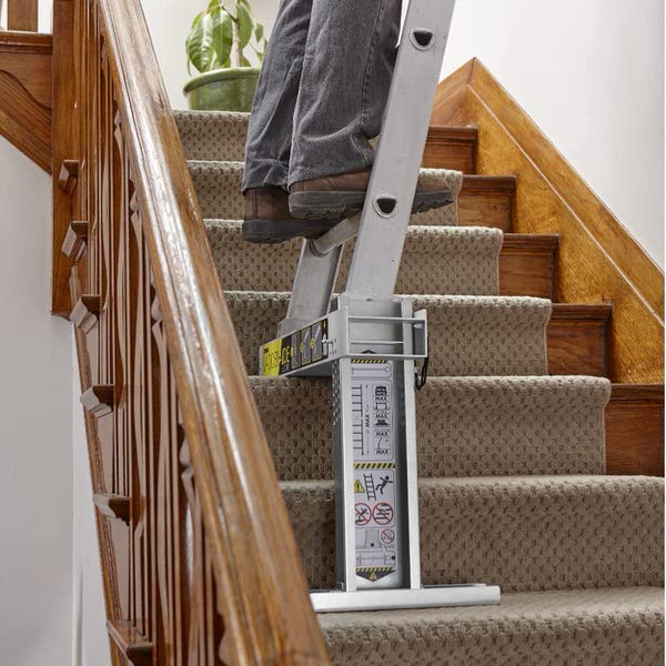 ladder-aide for using a ladder on the stairs