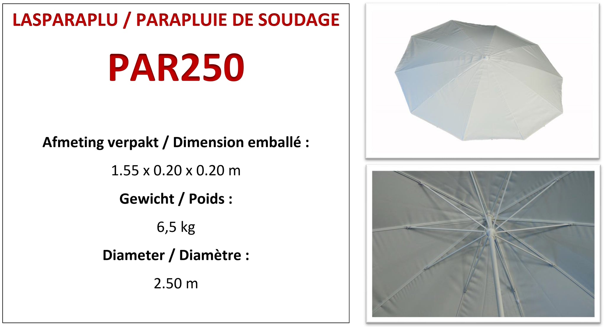 LASPARAPLU PAR250 - PARAPLUIE DE SOUDAGE PAR250