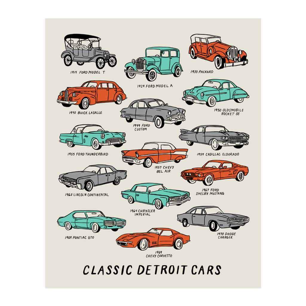 Classic Detroit Cars Art Print