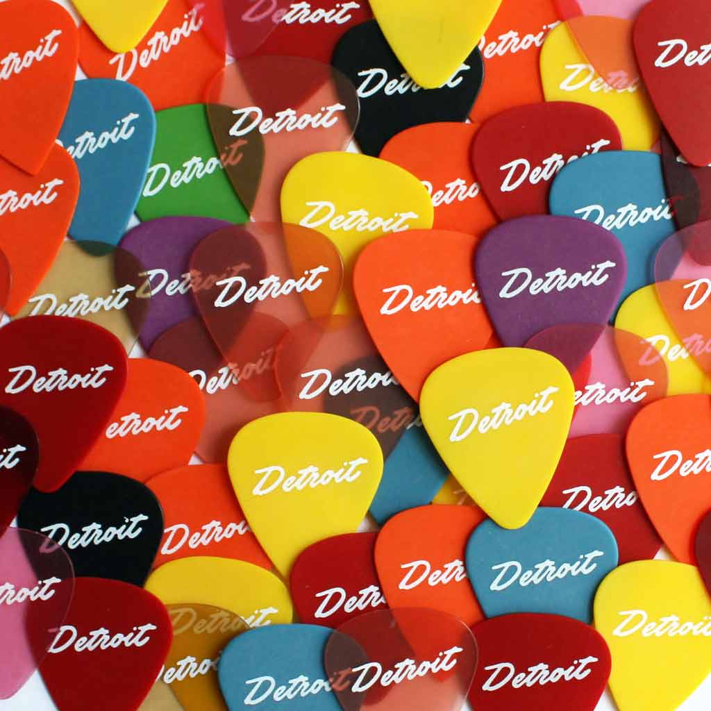 Set of Five Detroit Script Guitar Picks