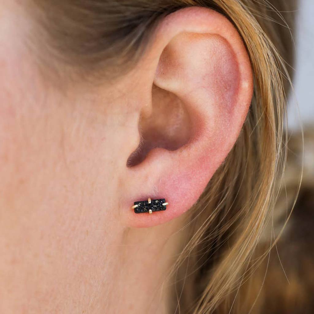 Black Druzy Bar Earrings