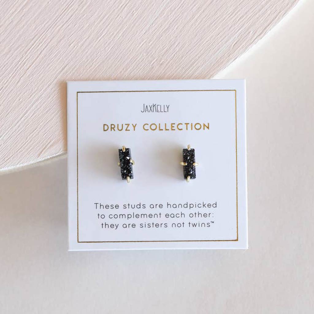 Black Druzy Bar Earrings