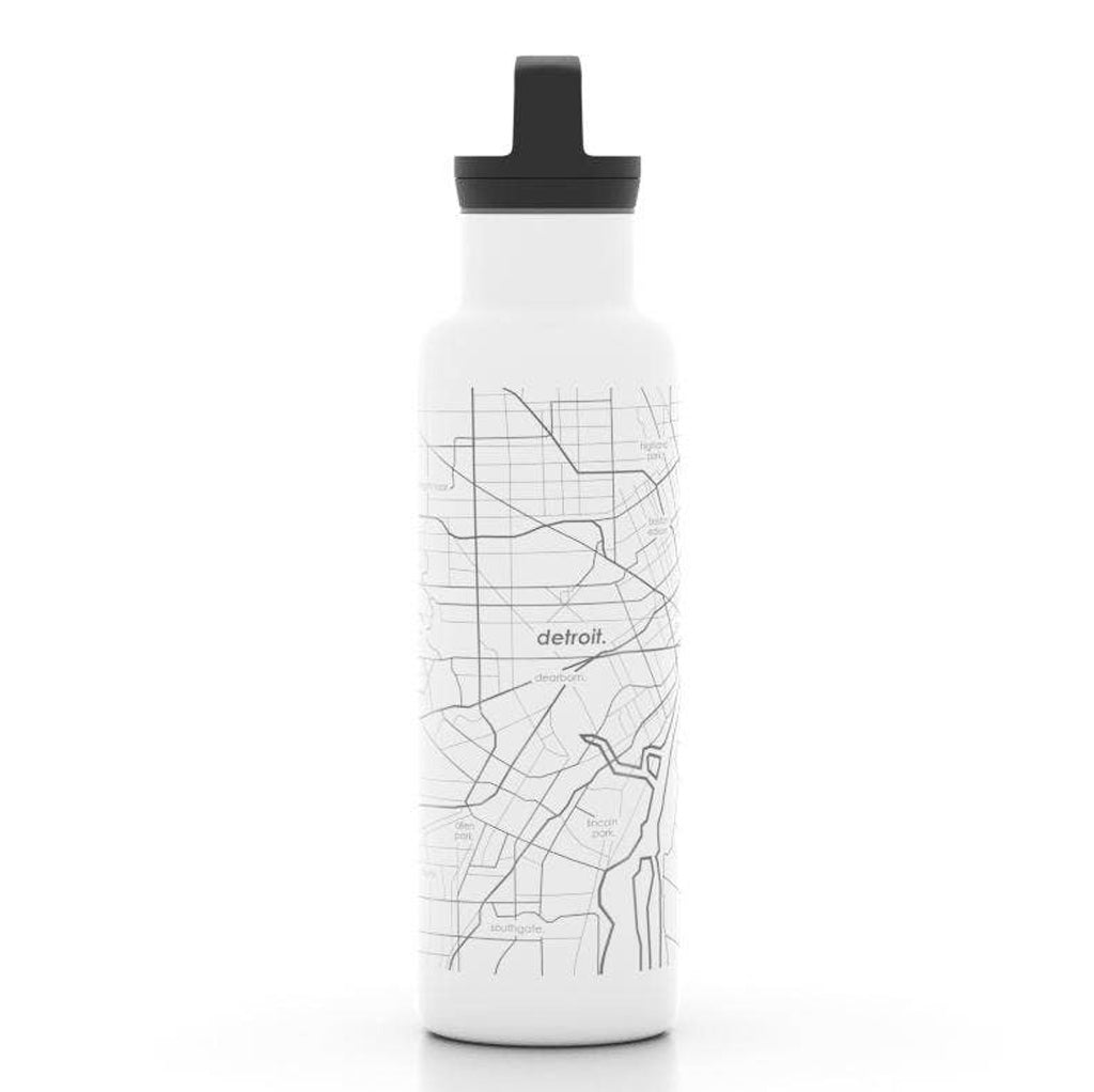 Detroit Map Insulated Hydration Bottle White