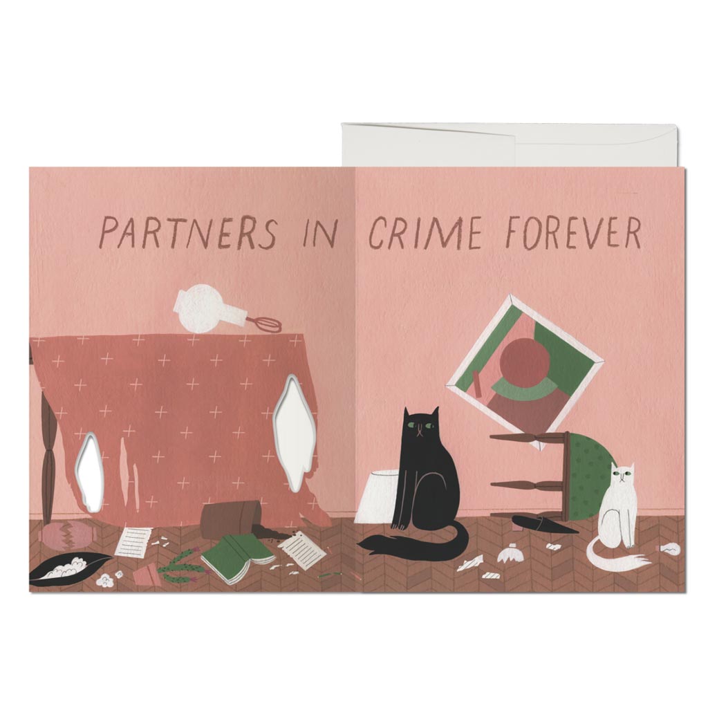 Cat Crimes French Fold Foil Friendship Card