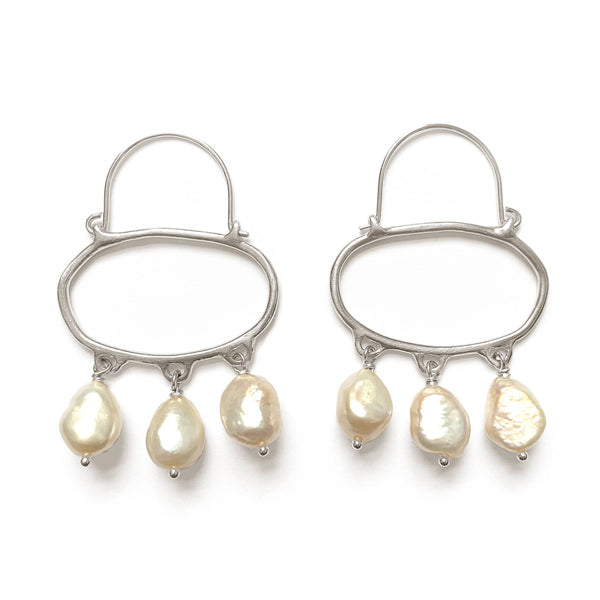 Sterling Silver Penelope Hoop Earrings with White Pearls