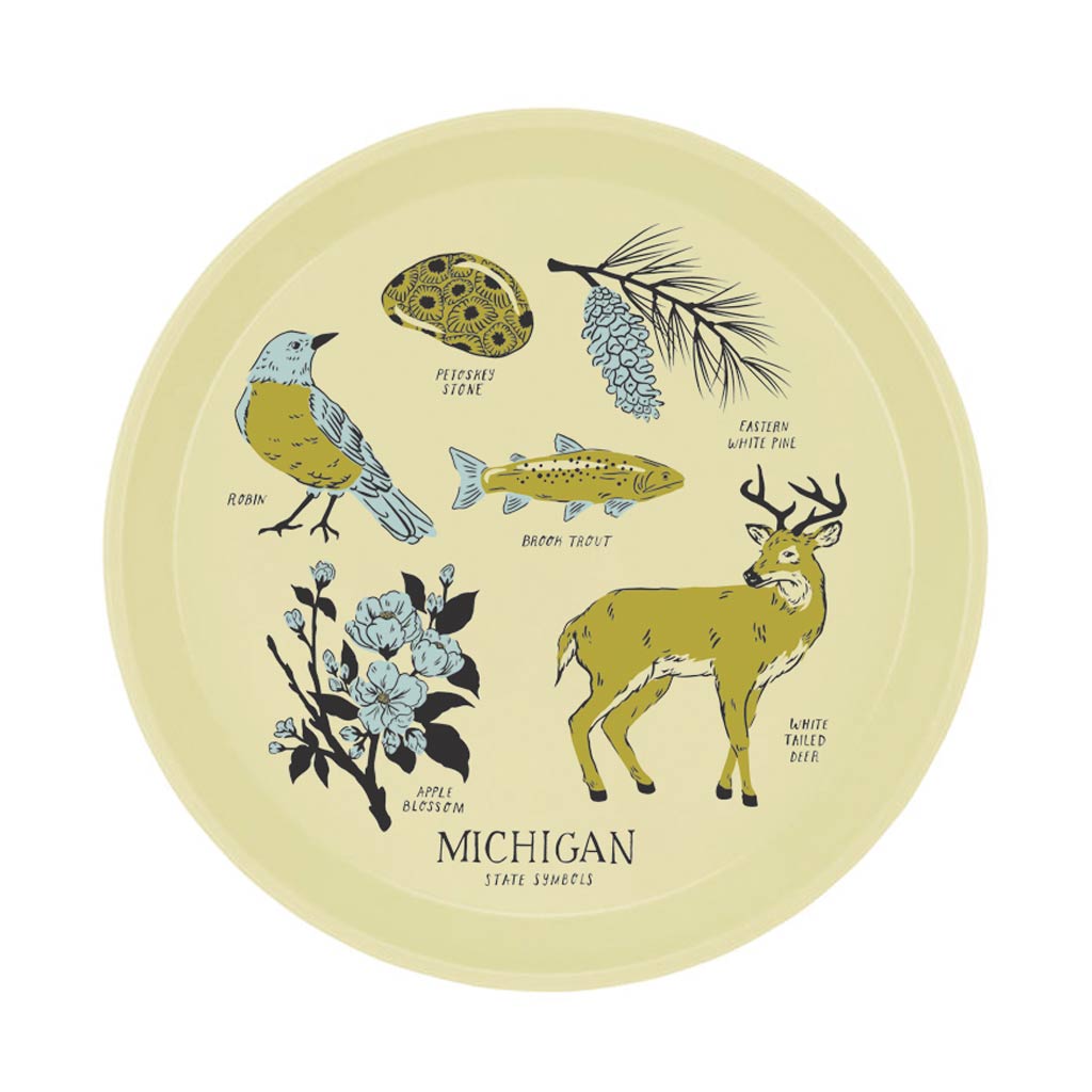 Michigan State Symbols Cocktail Tray