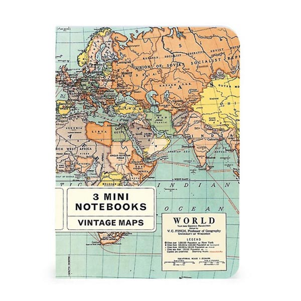 Vintage World Maps 3 Mini Notebooks