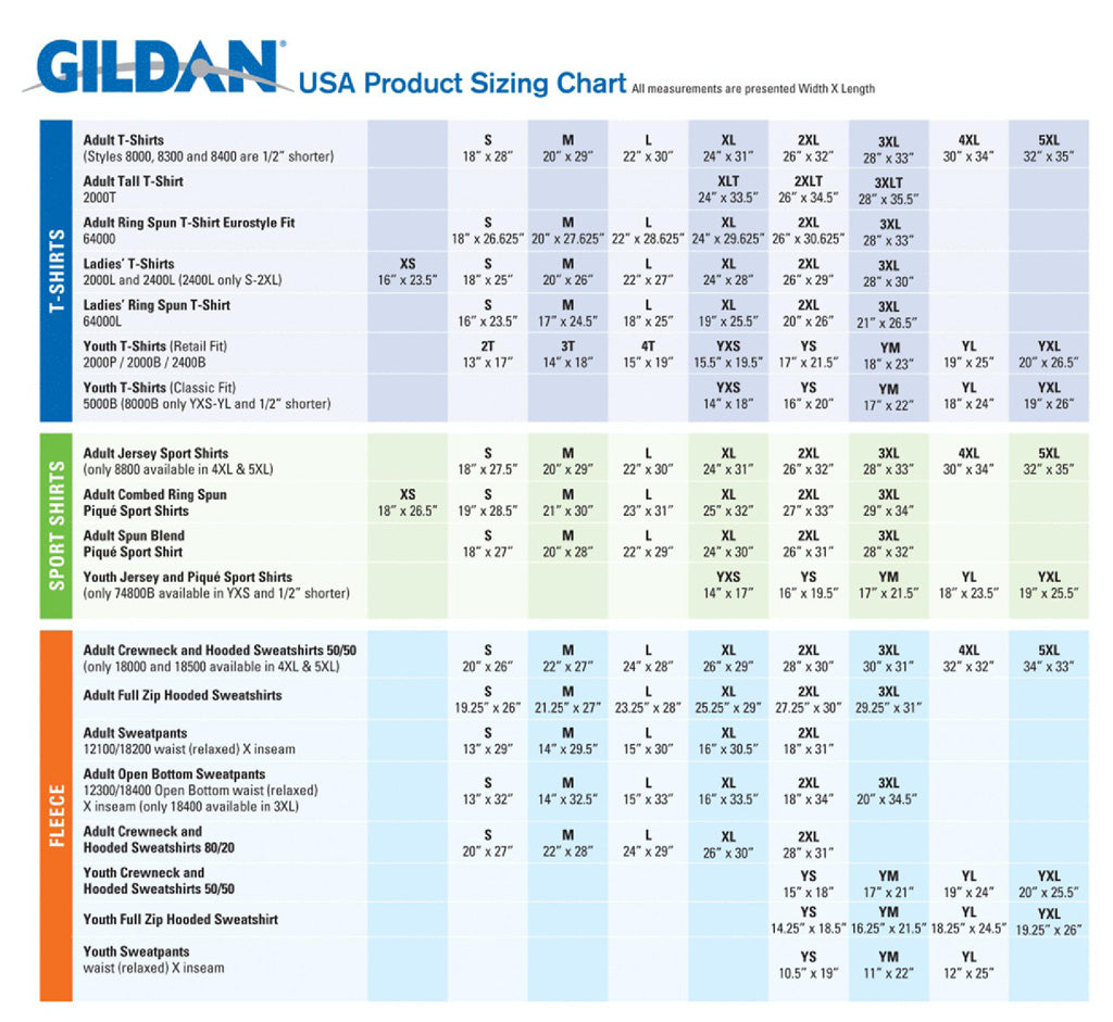 Gildan 5v00l Size Chart