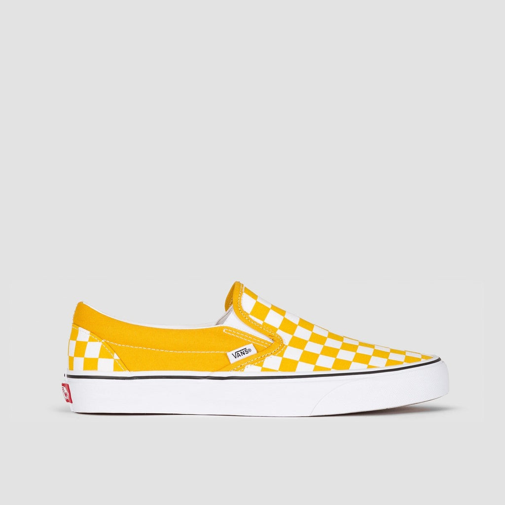 vans classic slip on yellow checkerboard