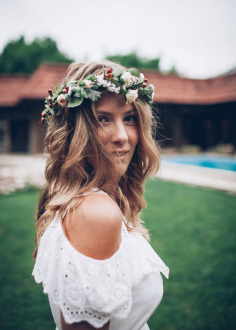 young-tan-bride-wearing-flower-crown-and-white-wedding-dress-spray-tanning-for-wedding   