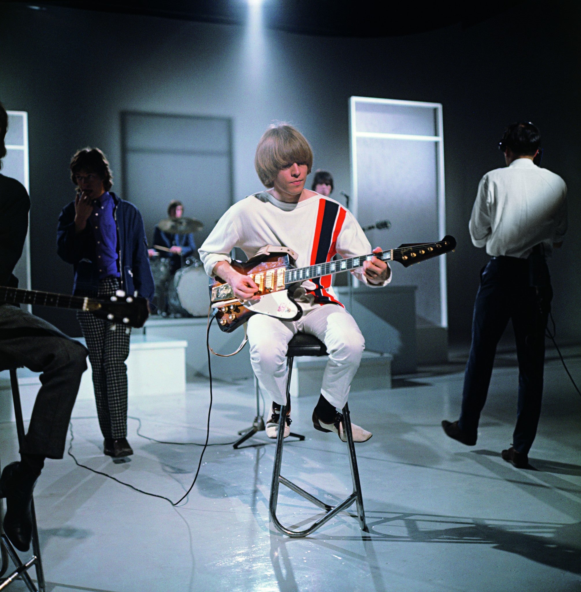 Brian Jones rehearsing for TV show Ready Steady Go to promote the new single  "Get Off Of My Cloud," 1965. ©Tony Gale/Getty