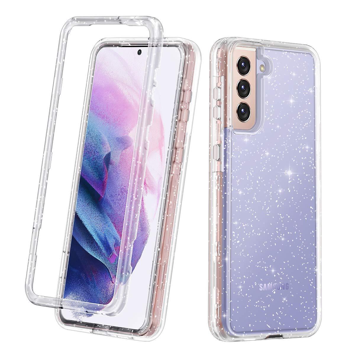 Lamcase For Galaxy S21 Plus Case Crystal Clear Glitter Sparkly Bling Heavy Duty Shockproof Hybrid Three Layer Protective Cover Case For Samsung Galaxy S21 Plus 5g 6 7 Inch 21 Clear Silver Glitter