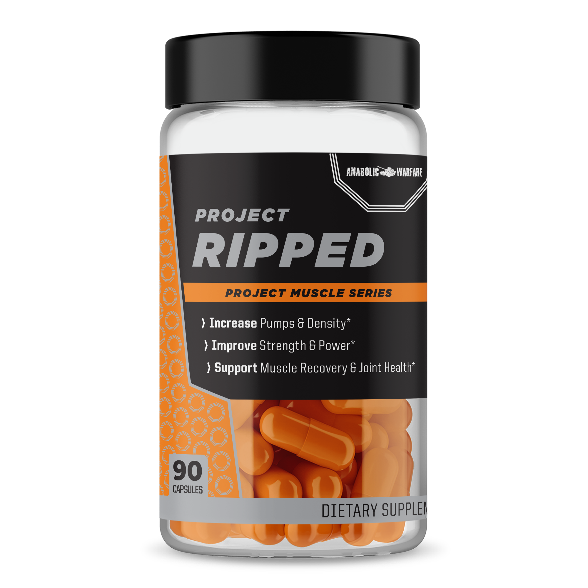 LLTLITT T PROJECT RIPPED PROJECT MUSCLE SERIES Increase Pumps Density* Improve Strength Power* Support Muscle Recovery Joint Health* 90 i i CAPSULES 5 DIETARY SUPPLE e 