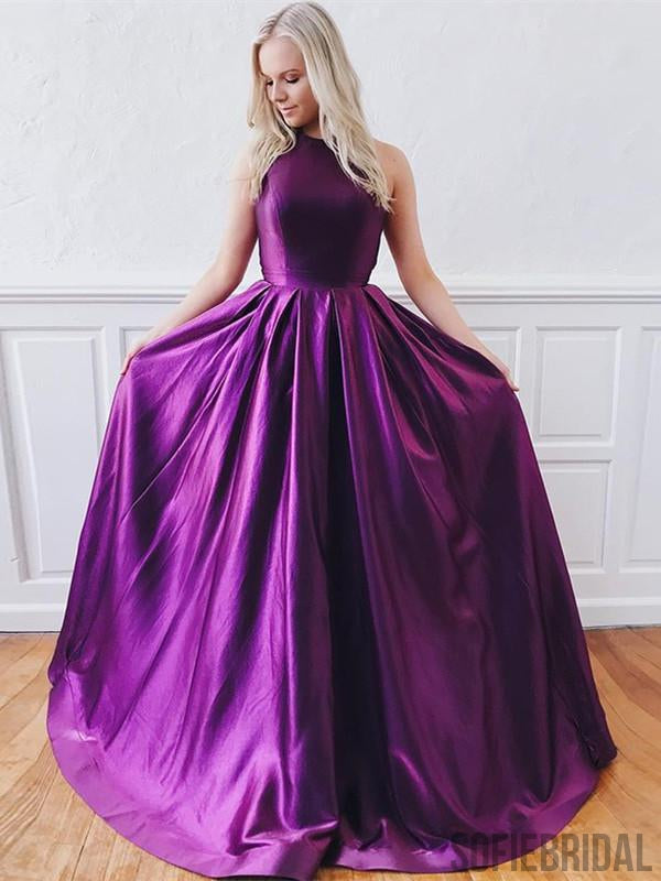 A Line Open Back Purple Long Prom Dresses With Train, PD0085 – SofieBridal