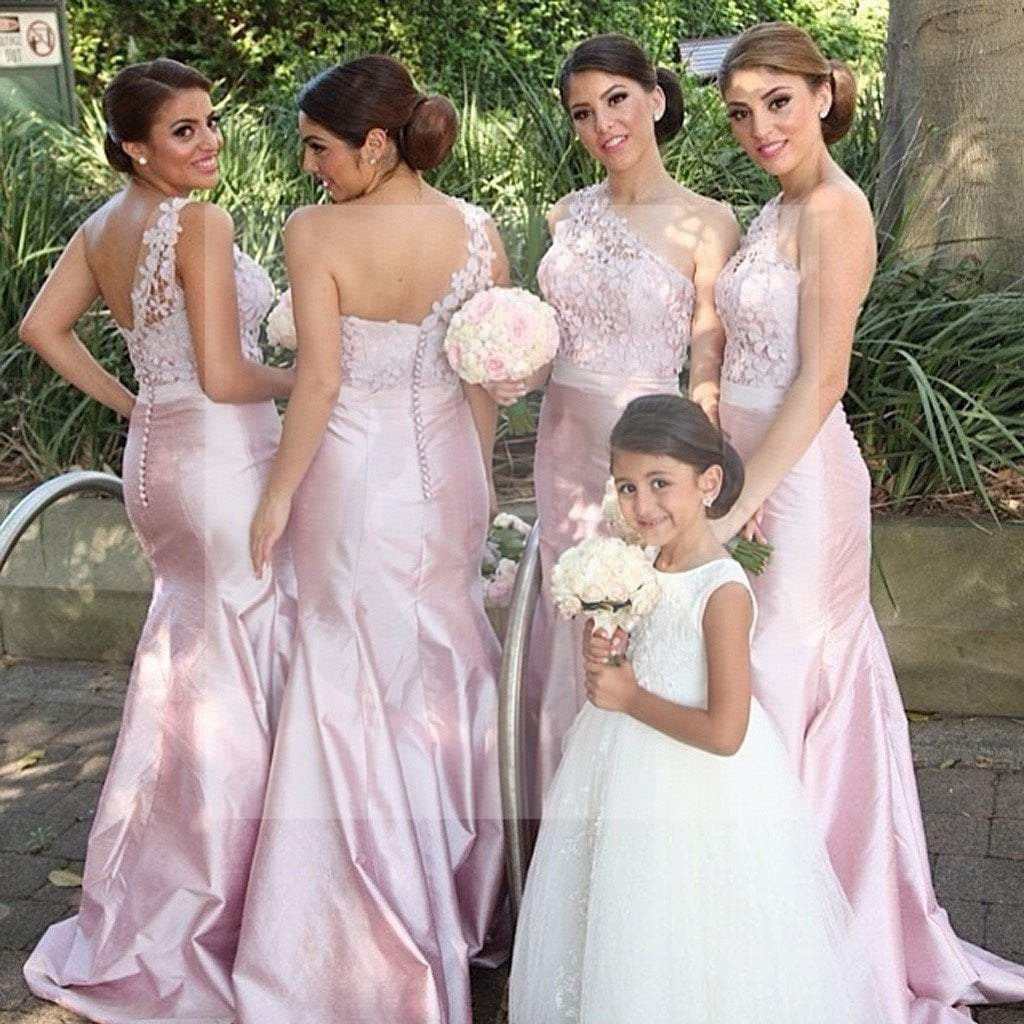 one shoulder mermaid bridesmaid dresses