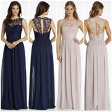 Round Neckline Illusion Lace Top Chiffon A-line Bridesmaid Dresses, Po