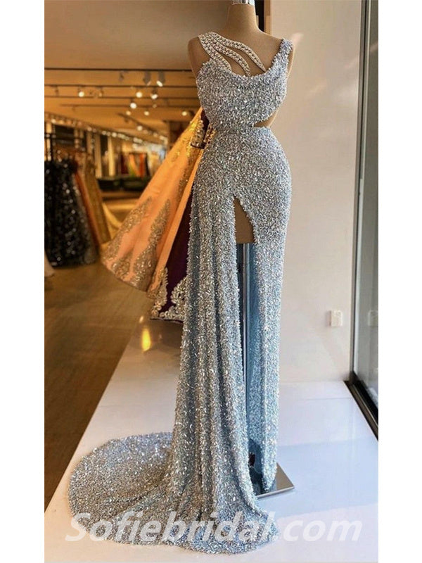 Sexy Sequin Spaghetti Straps Sleeveless Mermaid Long Prom Dresses With Sofiebridal 7542