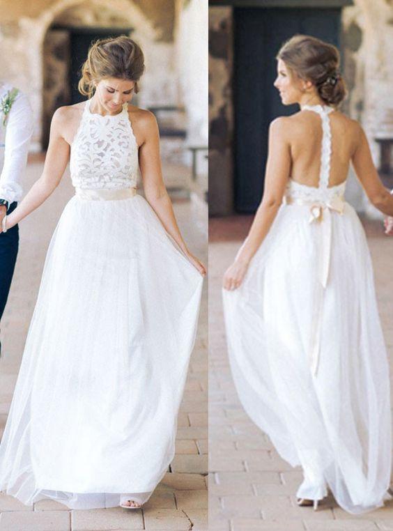 lace neck wedding dress