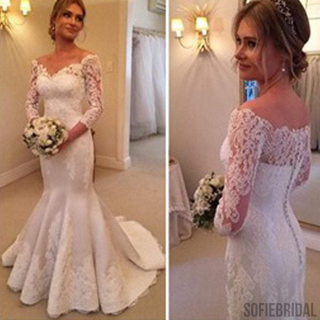 off the shoulder long sleeve mermaid wedding dress