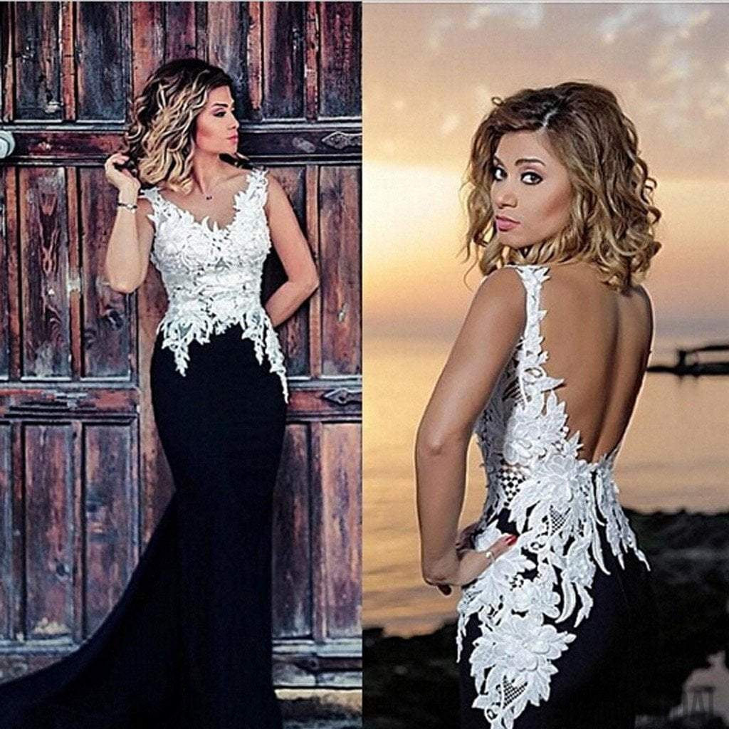 white lace backless prom dress