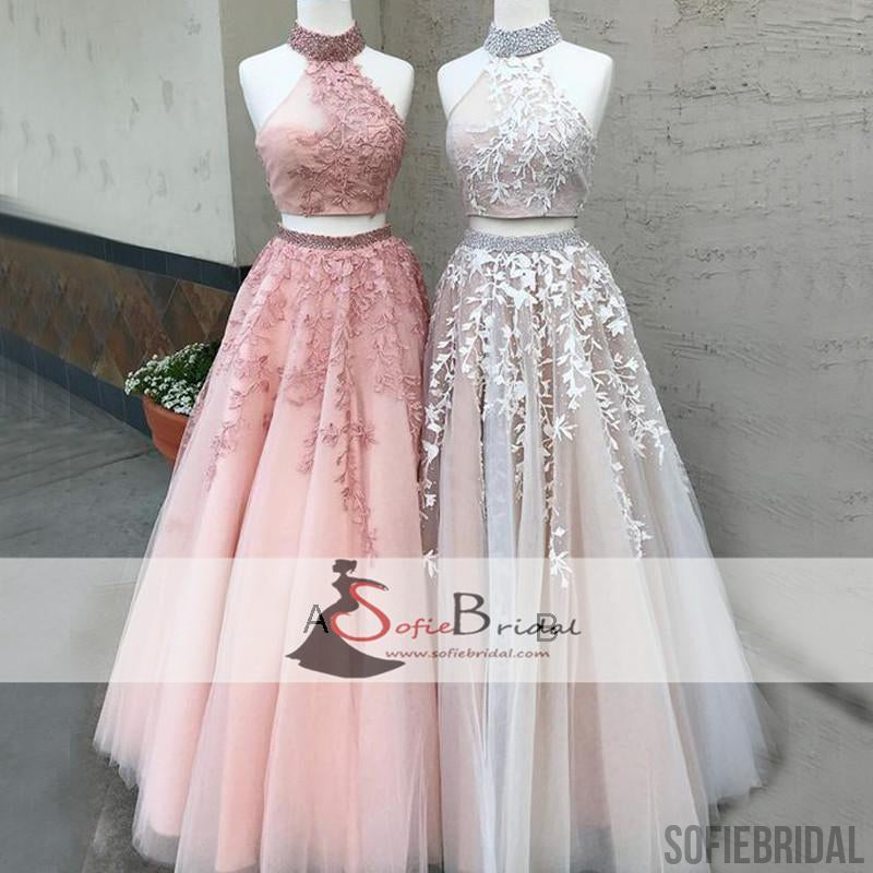 2 Pieces Lace Tulle Prom Dresses 