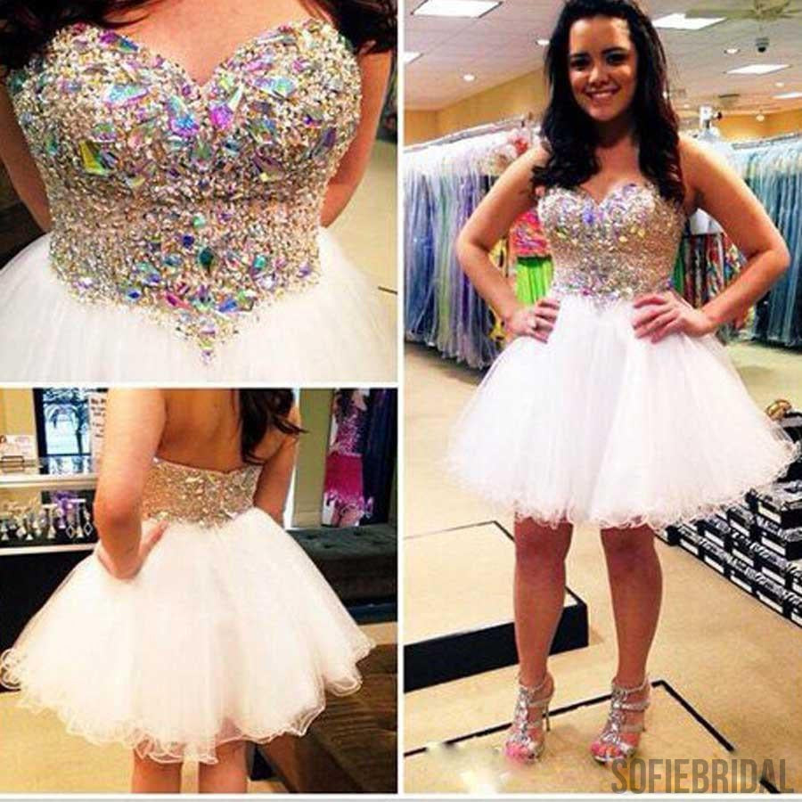 Short strapless sweetheart mini sparkly lovely homecoming prom dress,B ...