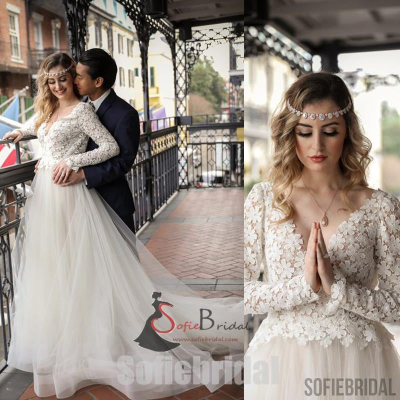 Luxury See Through Long Sleeve Sexy Mermaid Lace Tulle Wedding Dresses Sofiebridal 5467