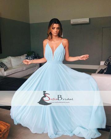 blue chiffon prom dress