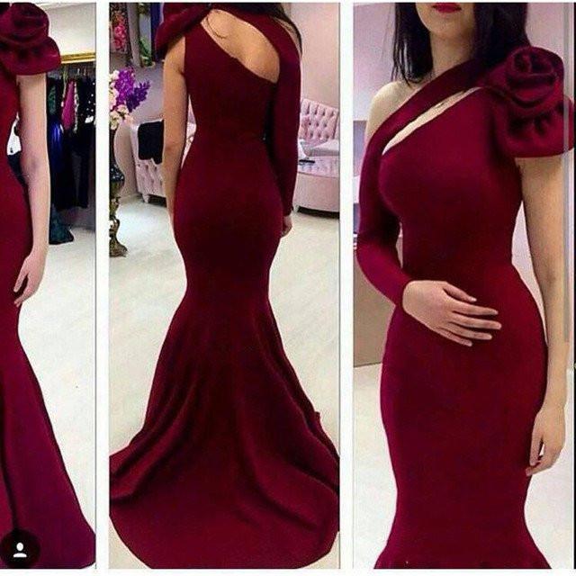 maroon one shoulder dress