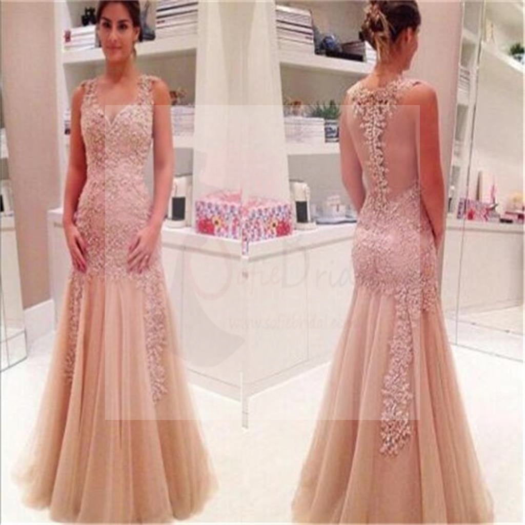 pink lace mermaid prom dress