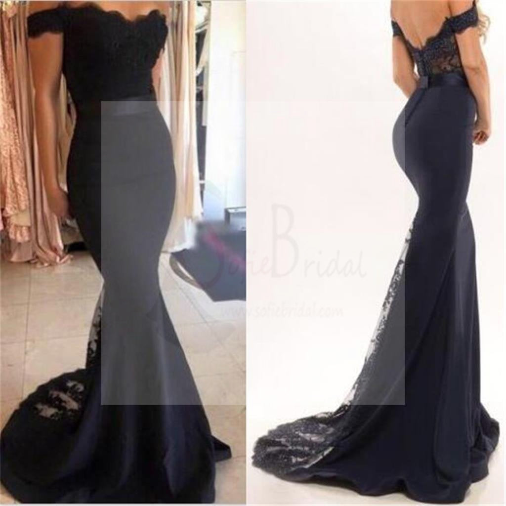 black off the shoulder mermaid prom dress