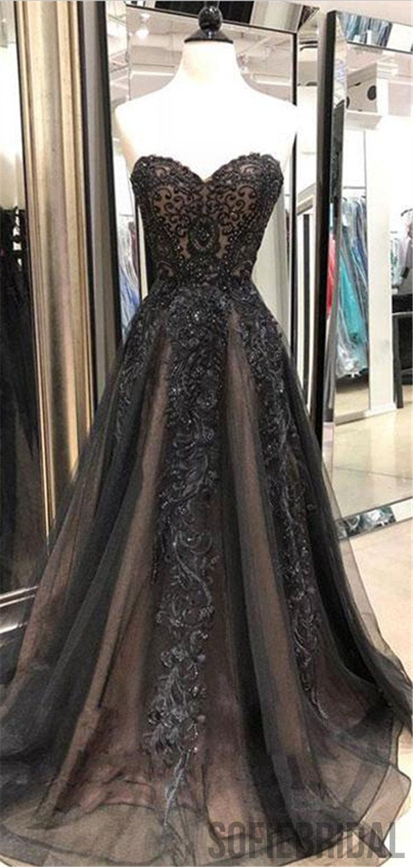 A-line Sweetheart Lace Appliques Beading Tulle Prom Dresses, PD0091 ...