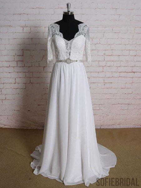 Long Sleeves Lace Cheap Beach Wedding Dresses Online Wd378