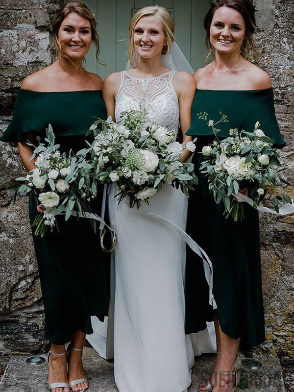 A-Line Off-shoulder Ruffles Dark Green Bridesmaid Dresses, BD1024 ...