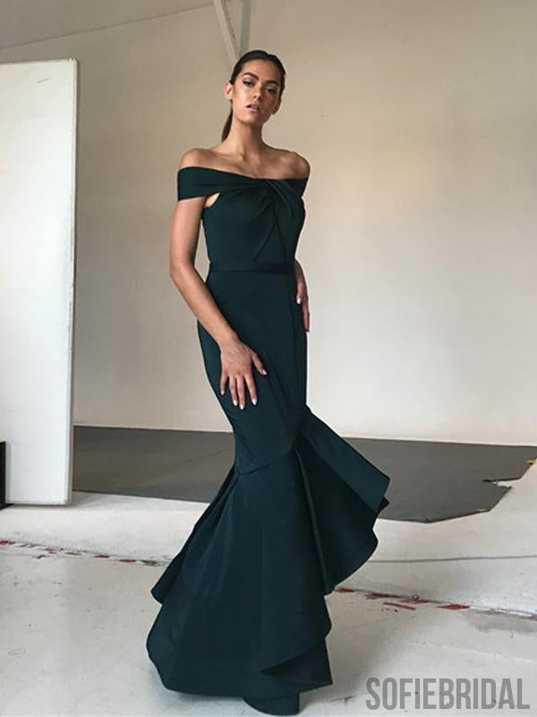 Off Shoulder Long Mermaid Dark Green Prom Dresses, PD0949 – SofieBridal