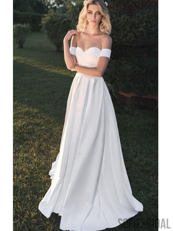 simple satin off the shoulder wedding dress