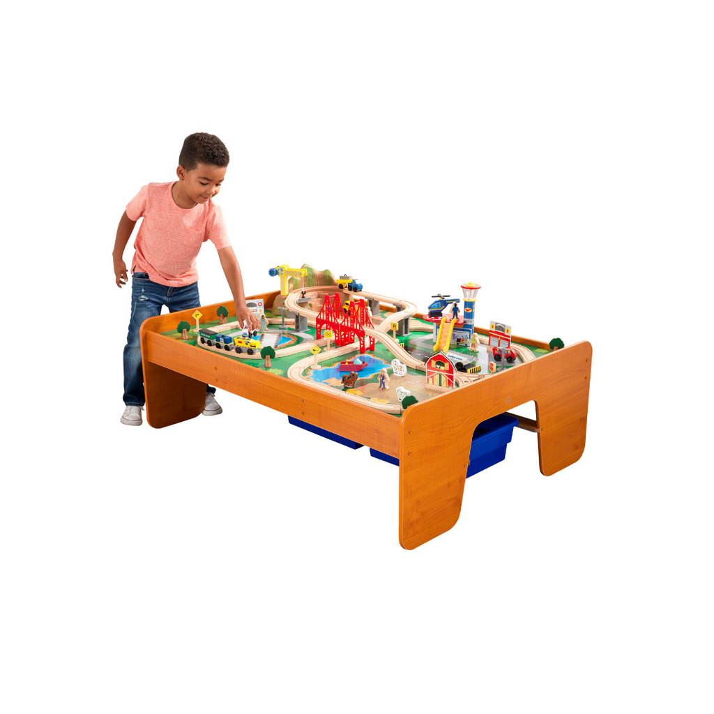 wooden train play table