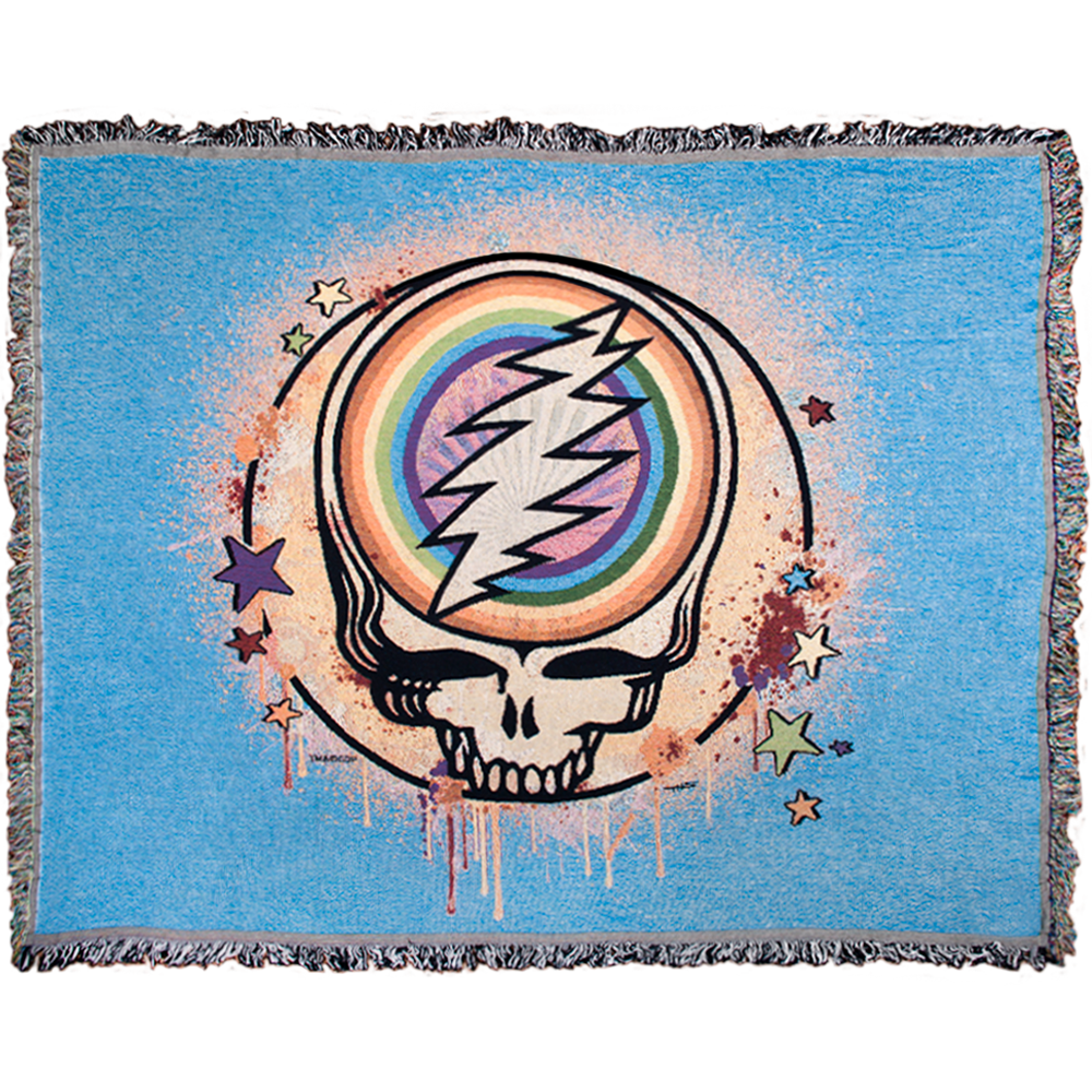 Grateful Dead Blue Rainbow Splatter Stealie Woven Cotton Blanket Little Hippie