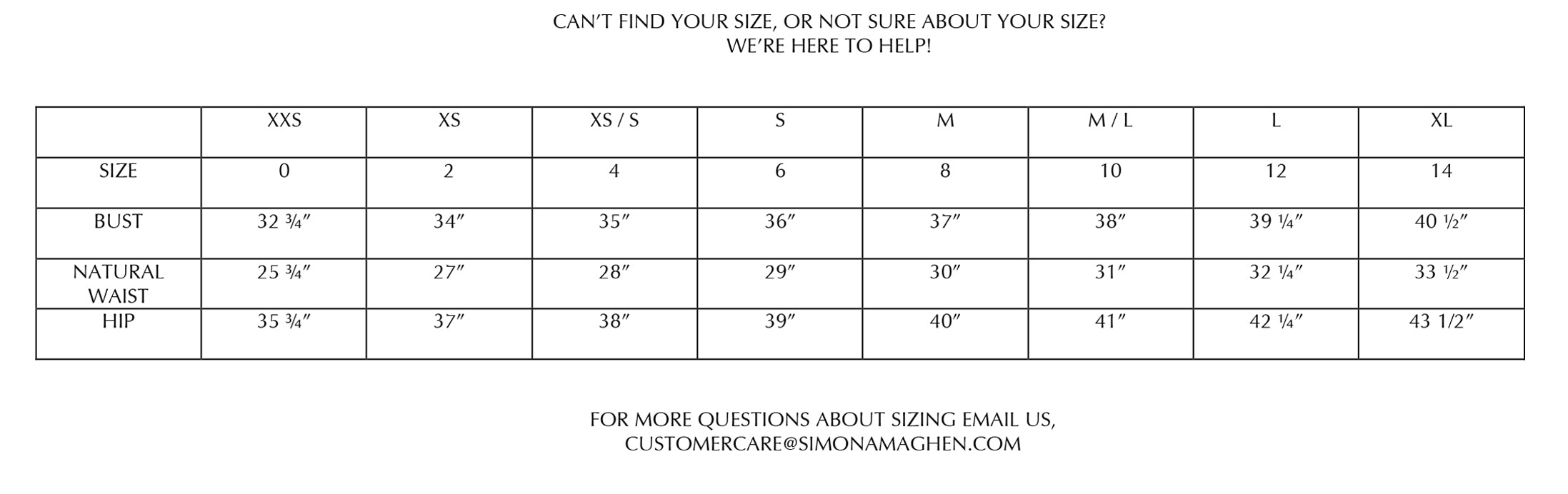 SIZE CHART