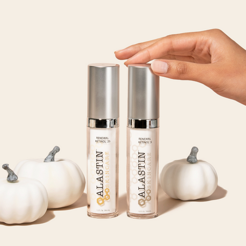 Renewal Retinol .25 and .5 with hand and pumpkins